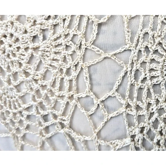 Y2K Formal Fairy Core Tunic/Dress Sm Goldish Cream Crochet Overlay Victorian - Picture 6 of 12